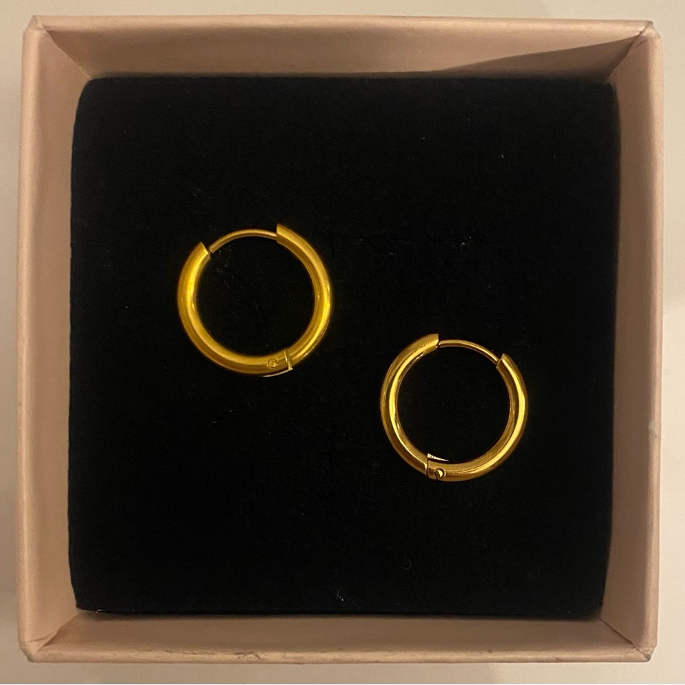Gold Plated Hoop Huggie Earrings - 12mm